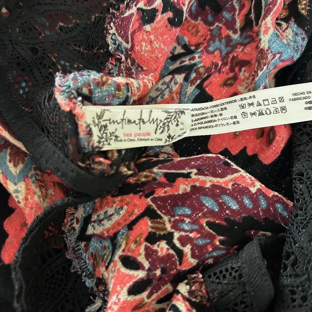 Intimately by Free People Dress Marsha Black Print Lace Slip Midi SZS Boho Fairy - Picture 8 of 9